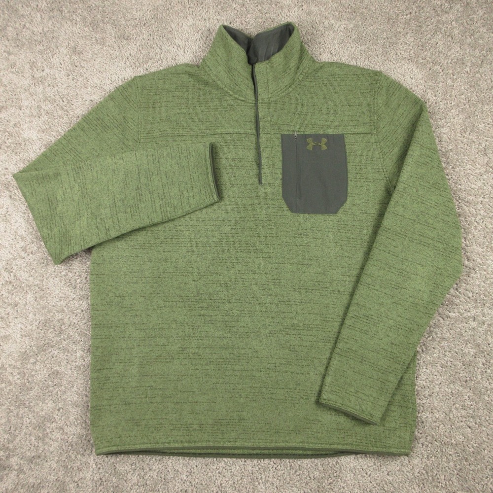 Under Armour Sweater Mens XL Green Cold Gear Knit Fleece 1/4 Snap Golf Hiking